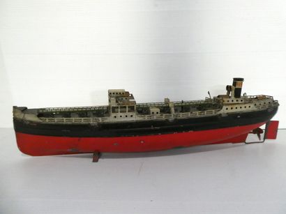 null FLEISCHMANN, German mechanical toy from the 1950s, merchant navy boat, painted...