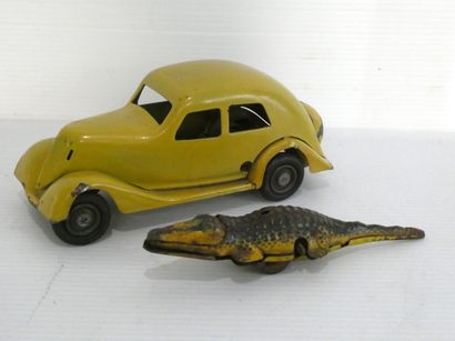 null Ensemble de 2 jouets mécaniques à remonter en tole , un crocodile (L : 13 cm)...
