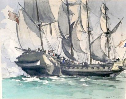 null Henry Maurice CAHOURS (1889-1974)

Bataille navale

Aquarelle sur papier signée...