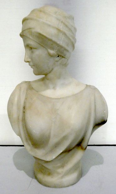 null Guglielmo PUGI (c.1850-1915)

Buste de femme au turban, en marbre

H. : 36 ...
