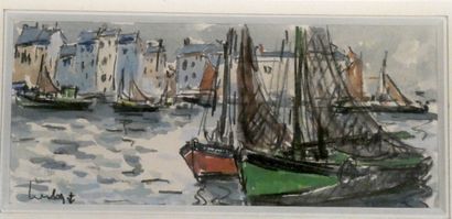 null Fernand HERBO (1905-1995)

Bateaux dans le port de Honfleur

Aquarelle et crayon...