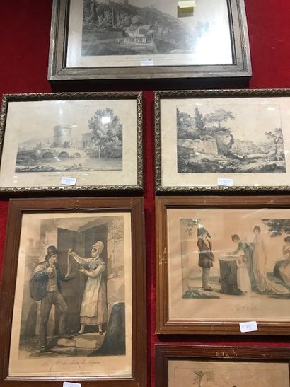 null Set of 13 engravings and miscellaneous (genre scenes, seascapes, landscapes......