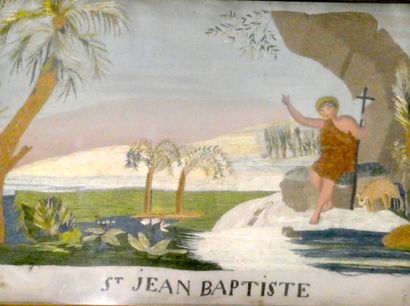 null Broderie sur soie figurant Saint Jean Baptiste 

Dim. : 33 x 44,5 cm (a vue...
