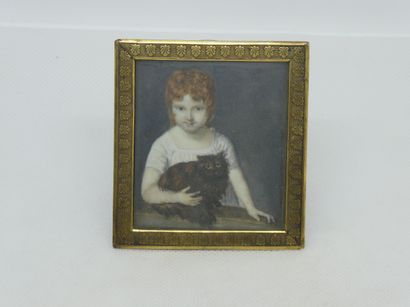 null "Cat Boy."

Rectangular miniature in a brass frame with palmettes .

XIXth century

6.5...