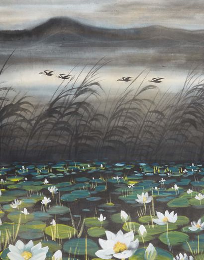 LIN FENGMIAN (1900-1991) Watercolour Lotus
Size : 70 x 70 cm
Certificate
Provenance...
