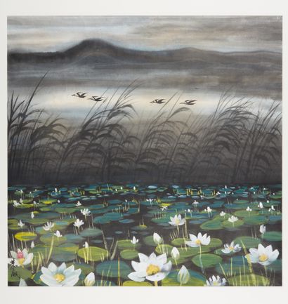 LIN FENGMIAN (1900-1991) Aquarelle Lotus
Dim. : 70 x 70 cm
Certificat
Provenance...