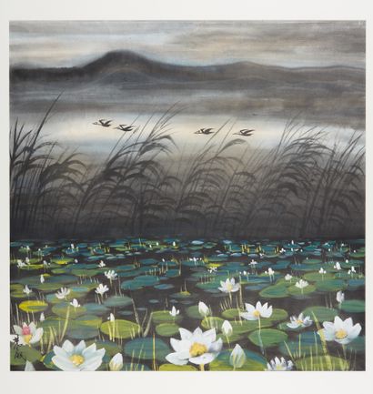 LIN FENGMIAN (1900-1991) Watercolour Lotus
Size : 70 x 70 cm
Certificate
Provenance...