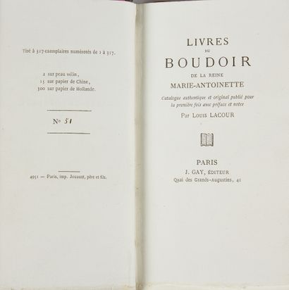 LACOUR, Louis. Livres du boudoir de la Reine Marie-Antoinette. Paris, Gay, (1862)....