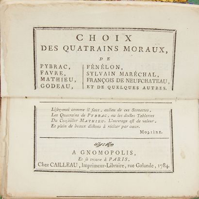null [CURIOSITÉ TYPOGRAPHIQUE]. Recueil des poètes moralistes françois. Gnomopolis,...