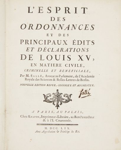 [MAUPEOU, René-Nicolas-Charles de] - SALLÉ. L'esprit des ordonnances et des principaux...