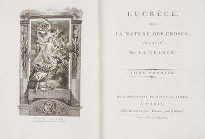LUCRÈCE. De la nature des choses, traduit par La Grange. Paris, Bleuet, an II [1793]....