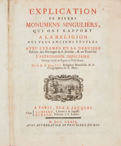 MARTIN, Jacques Dom. Explanation of various singular monumens, which relate to the...