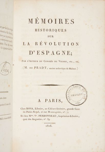 [LOUIS-PHILIPPE]. PRADT, DUFOUR, Dominique, baron de. Mémoires historiques sur la...