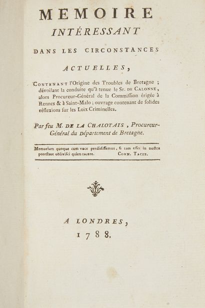 null [AFFAIRES DE BRETAGNE]. CARADEUC DE LA CHALOTAIS, Louis-René. Mémoire intéressant...