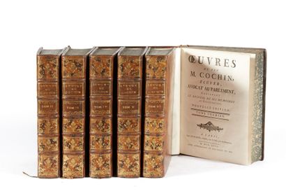 COCHIN. Oeuvres. Paris, Durand, 1757 - 1766. 6 vols. in-4. Contemporary porphyry...