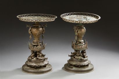 null JAPAN


Pair of bronze altar candlesticks with gallery and figurine design....
