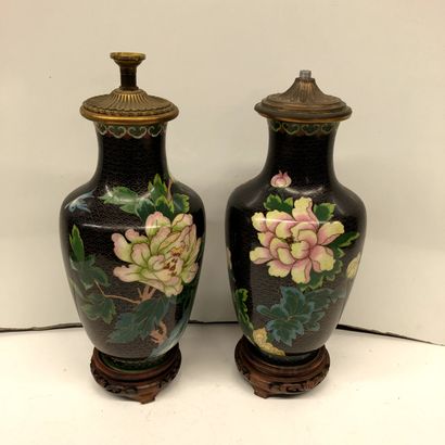 null CHINA


Pair of cloisonné enamel vases with flowers on a brown background.


Mounted...