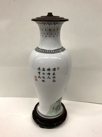 null CHINE


Vase balustre en porcelaine figurant des oiseaux, monté en lampe.





H.:...