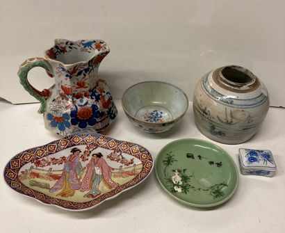 null Lot of six various porcelain including a large teapot, a small plate, a round...