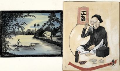 null Deux dessins Vietnam sur soie et papier.





Dim.: 15.5 x 22 et 26 x 21 cm
