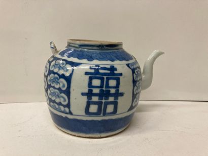 null CHINE 


Théière en porcelaine blanc bleu. 


XIXe siècle


Dim. : 13 x 19 cm)


(accidents...