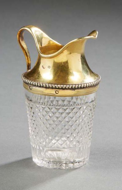 null A diamond-cut crystal NECESSARY GLASS (probably made in Le Creusot), mounted...