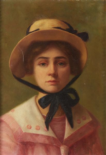 Ecole Française vers 1900 Portrait jeune fille au chapeau
Huile sur toile
44 x 32...