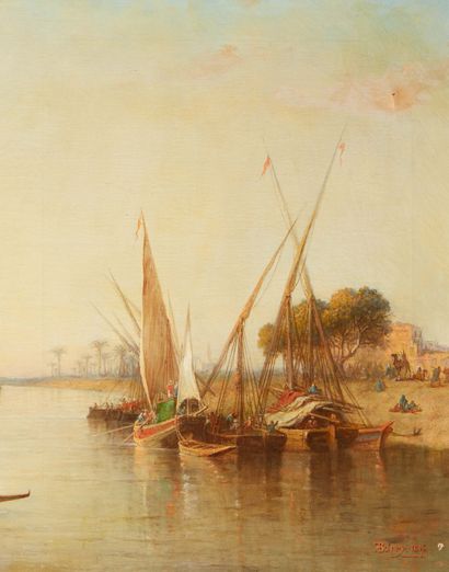 FRANÇOIS PIERRE BARRY (MARSEILLE 1813 - SAINT-LAURENT-DU-VAR 1905) Boat on the Nile...