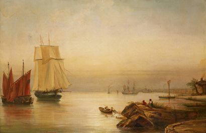 RAYMOND BONHEUR (BORDEAUX 1796 - PARIS 1849) Bateaux près d'une côte italienne
Sur...