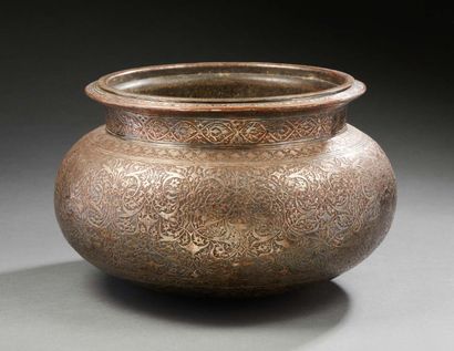 Maison CHRISTOFLE Persian silver-plated copper planter in the style of Safavid "tas"...