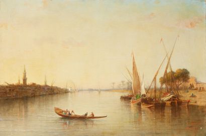 FRANÇOIS PIERRE BARRY (MARSEILLE 1813 - SAINT-LAURENT-DU-VAR 1905) Boat on the Nile...