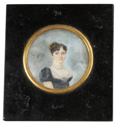 MINIATURE on vellum depicting a young brunette...