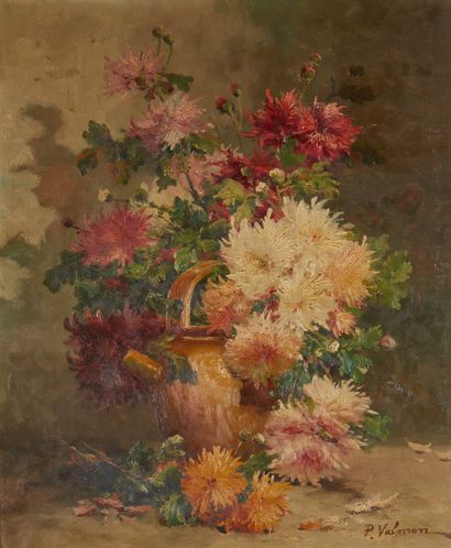 P. VALMON ALIAS HENRI CAUCHOIS (1850 - 1911) Nature morte au bouquets de fleurs
Deux...
