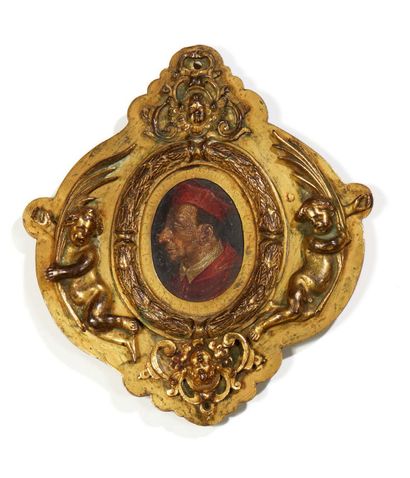 Ecole Italienne du XVIIe siècle. Portrait of Cardinal Charles Borromeo.
Oil on copper...