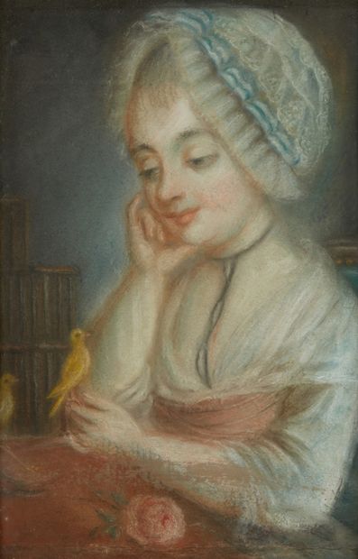 Ecole FRANCAISE vers 1800 Portrait of a young girl with a blue ribbon
Pastel
39 x...