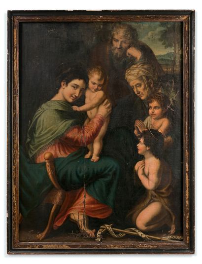 ECOLE ESPAGNOLE VERS 1600, ENTOURAGE DE PABLO DE CESPEDES Sainte Famille avec sainte...