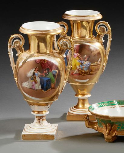 Pair of porcelain vases with gold background...