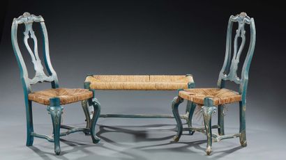 null PAIR OF SEATS AND A PAINTED BENCH in blue painted wood.
Venetian work of the...