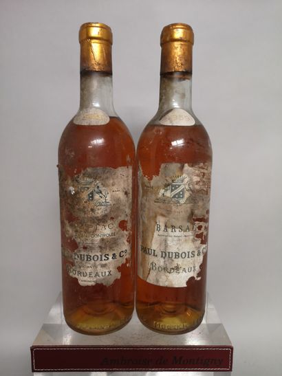 null 2 bouteilles BORDEAUX LIQUOREUX Paul DUBOIS Neg. 1959 1 BARSAC et 1 LOUPIAC

Etiquettes...