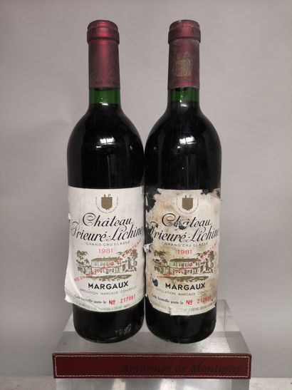 null 2 bouteilles Château PRIEURE LICHINE - 4e GCC Margaux 1981 

Etiquettes tachées...