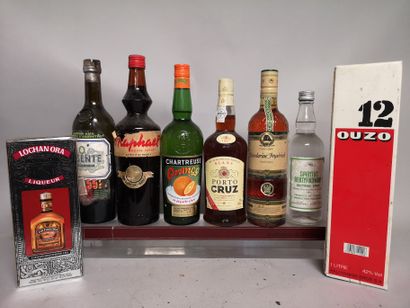 null 8 bouteilles ALCOOLS DIVERS A VENDRE EN L'ETAT Absinthe, Chartreuse orange,...