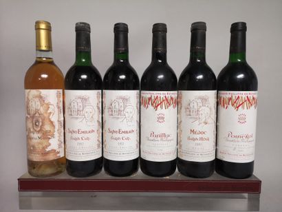 null 6 bouteilles Domaines de ROTHSCHILD - Médoc 1989, Sauternes 1990, 2 Saint Emilion...