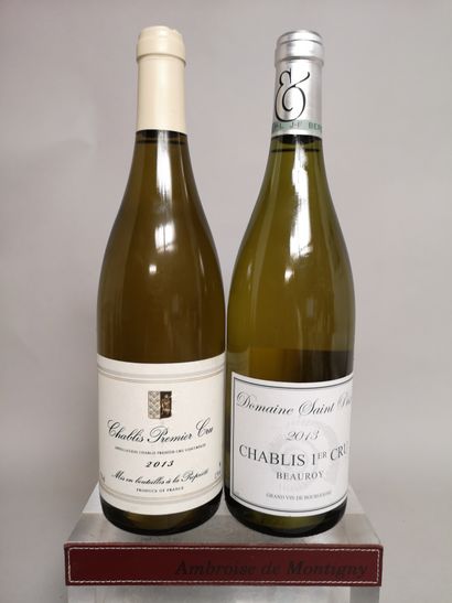 null 2 bouteilles CHABLIS 1er cru 2013 - 1 "Beauroy" Domaine SAINT PRIX et 1 Dom....