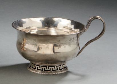 null Silver LUNCH CUP, body engraved with foliage, base bordered with a frieze of...