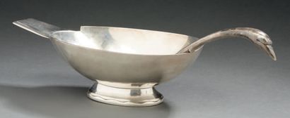 CHRISTIAN FJERDINGSTAD (1891- 1968) POUR CHRISTOFLE-GALLIA Swan sauceboat in silver...
