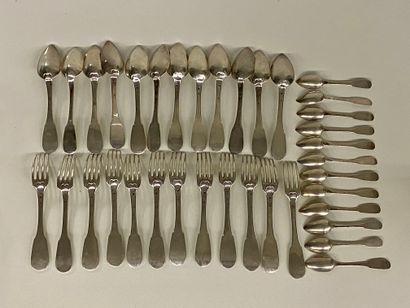 null PART OF A SILVER MENAGERE, uniplat model composed of twelve table forks, twelve...