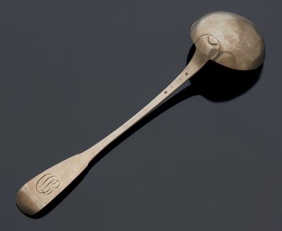  Silver LOUCHE, uniplat model, the spatula monogrammed. Paris 1819-1838. Weight :...