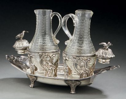 A silver navette-shaped OIL BASIN decorated...