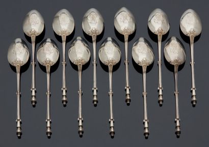 TWELVE RUSSIAN TEA SPOON in silver. The spoons...