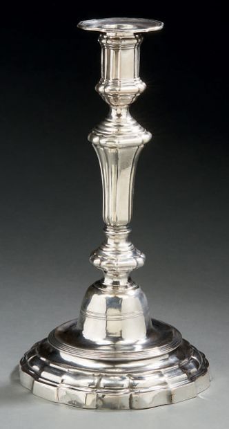 Silver CANDLESTICK, base with contours. 18th...